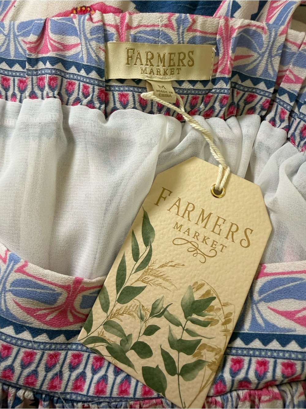 NWT Farmers Market Boho Floral Smocked Maxi Skirt Medium Pink Ivory Floral Print - Picture 10 of 10